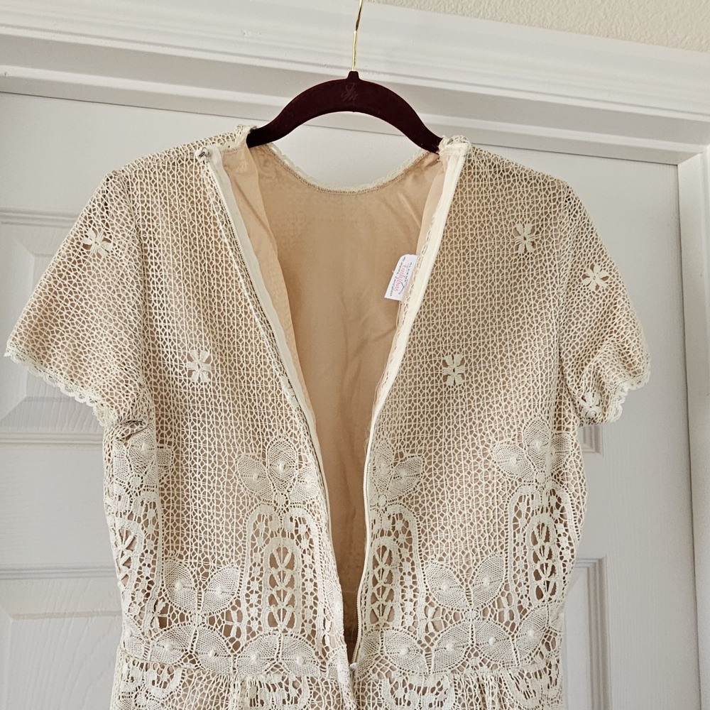 1960s 1970s Vintage Bridal Aldens Fashions Hippie Boho Maxi Dress Crochet Lace - Picture 6 of 9